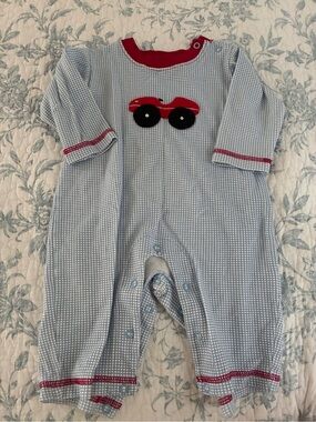Baby Luigi Blue & Red Romper with Car Applique